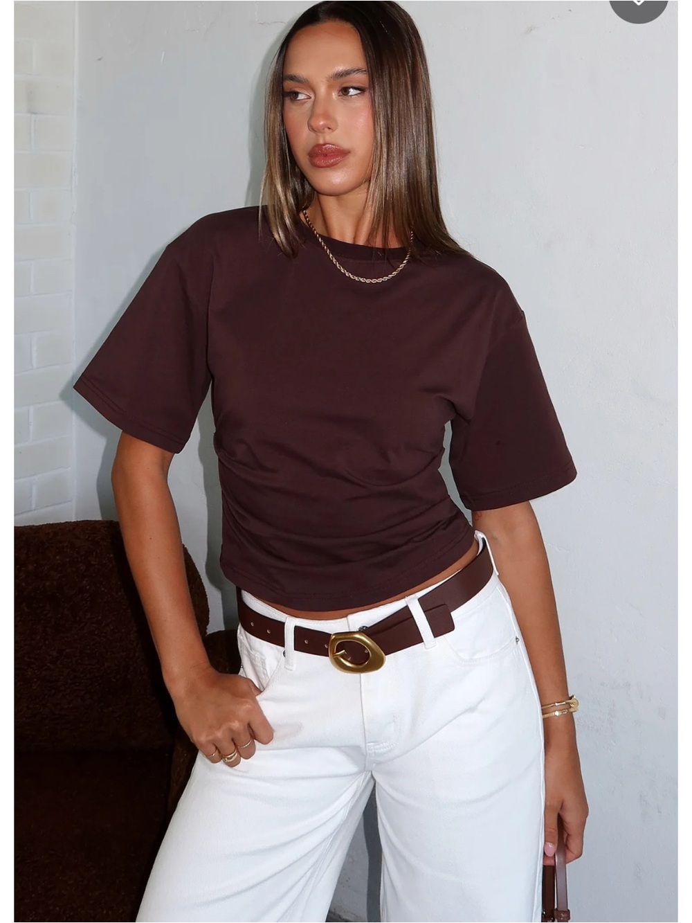 White Fox Boutique Brown Cinched Waist Boxy Tee